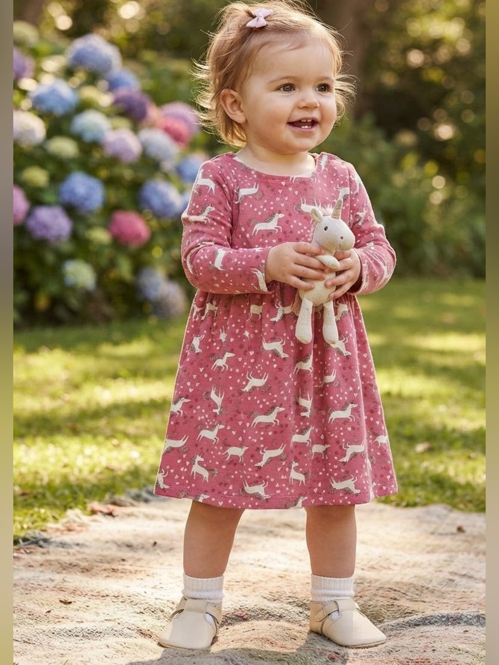 Nwt Wonder Nation Organic baby 18mths Long Sleeve Knit Dress +Pocket Unicorn